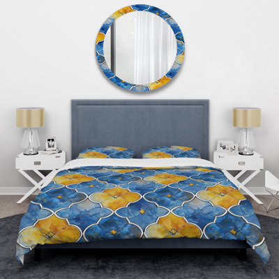 Blue Yellow Quatrefoil Patterns I - Modern Duvet Cover Set