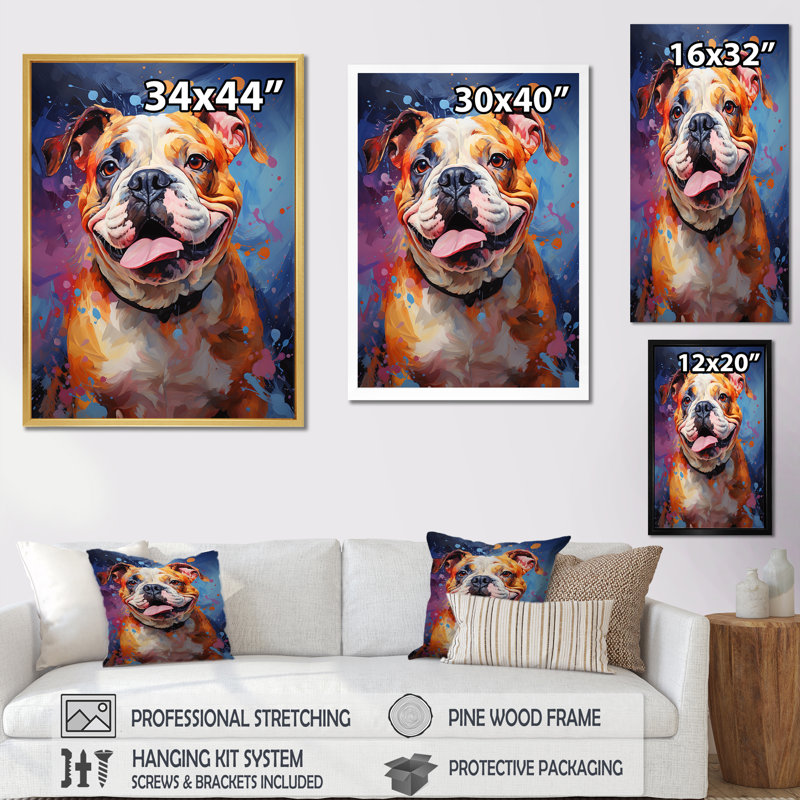 Bulldog Boldness I sur toile, Cadre simple argenté, H 44 po x l 34 po x P 1,5 po
