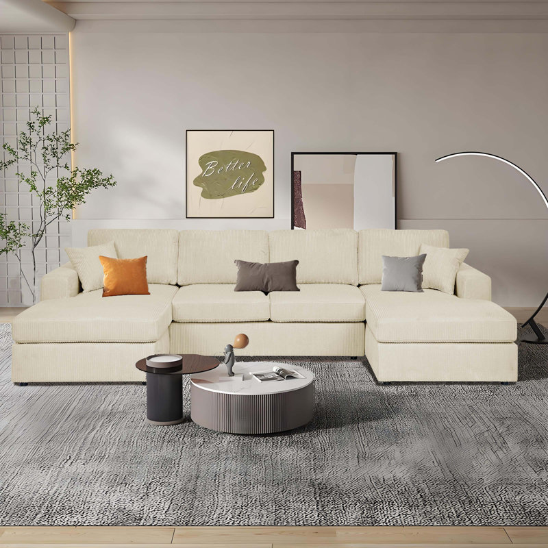 Loette 3 - Piece Upholstered Sectional, Beige Corduroy