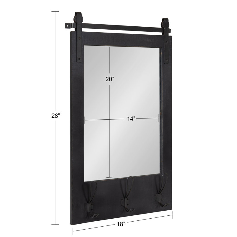 Enora Flat Mirror with Hooks, Black