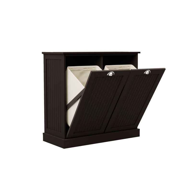 Armoire de trieur de linge inclinable à deux compartiments, Noir, H 31,5 po x l 32,68 po x P 14,57 po