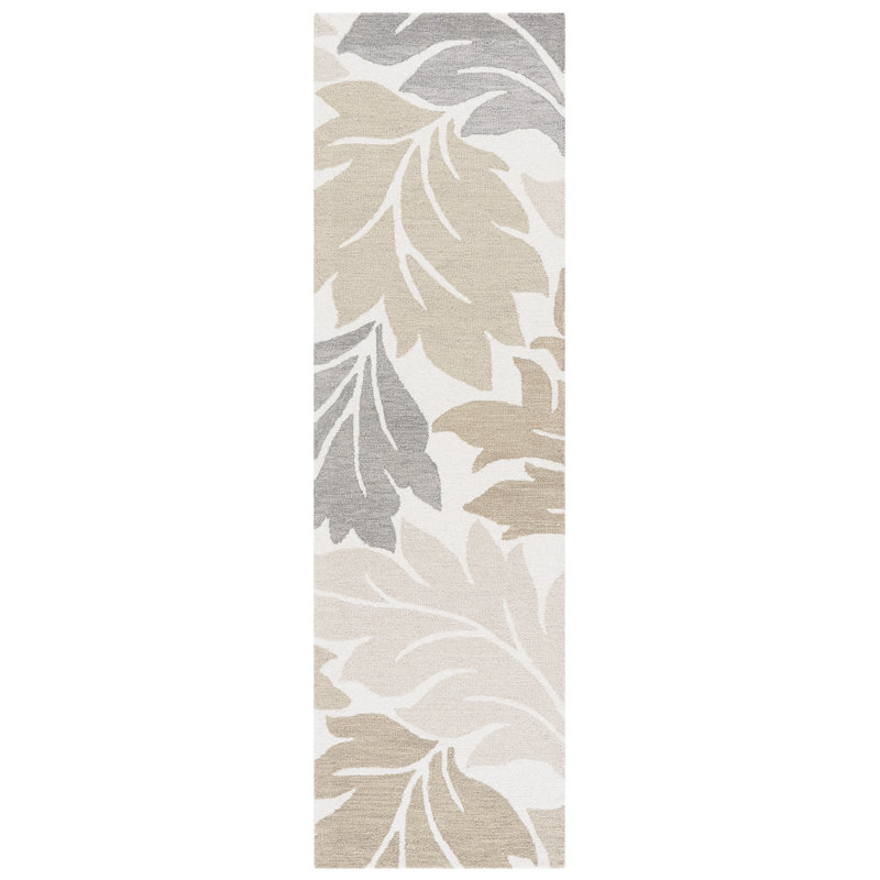 Tapis floral ivoire / brun en laine / coton touffeté à la main Galicia 402, Tapis de couloir 2 pi 3 po x 8 pi