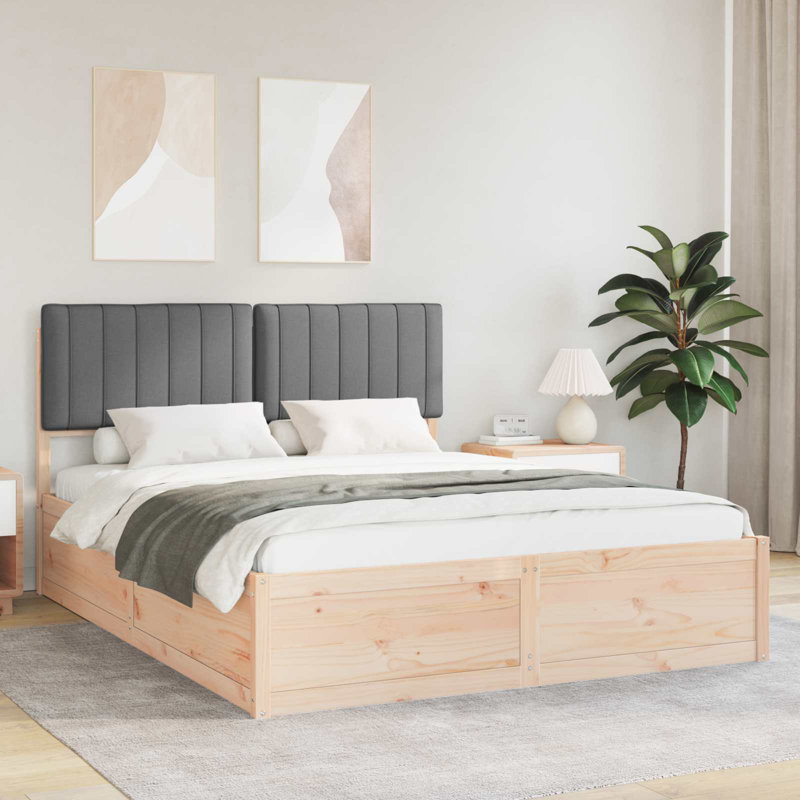 Solid Wood Bed Frame, European Kingsize (160 x 200 cm), Natural/Dark Grey