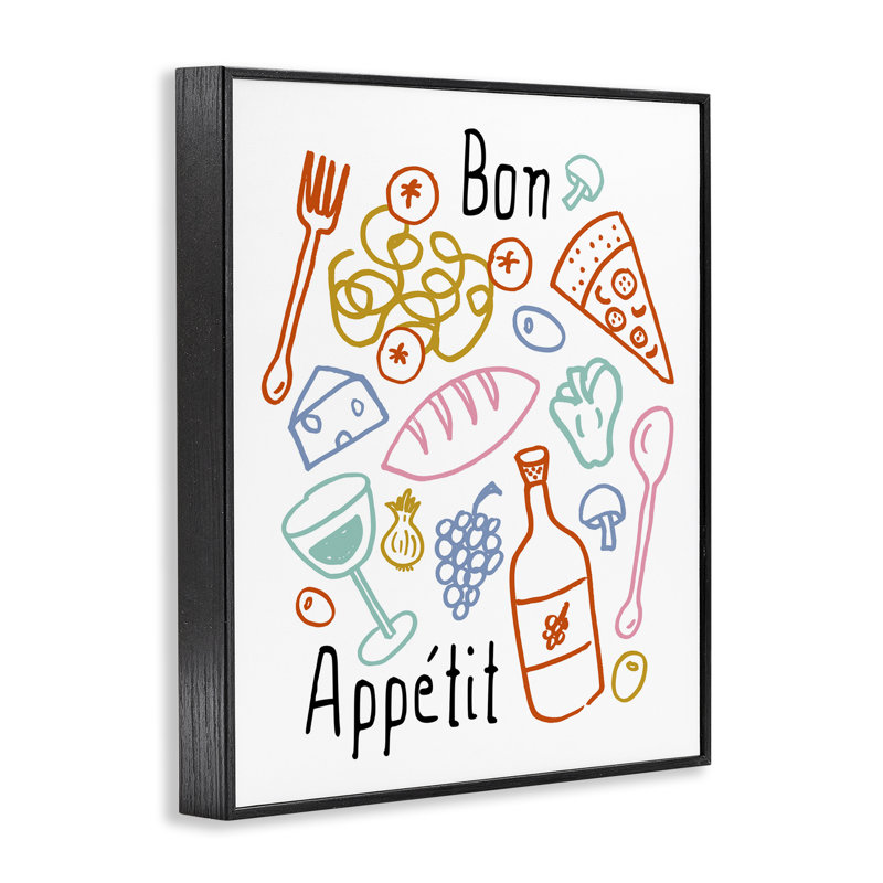 Bon appétit, croquis colorés, estampe numérique, design par Heather Dutton, H 14 po x l 11 po, Giclée encadrée noir minuit