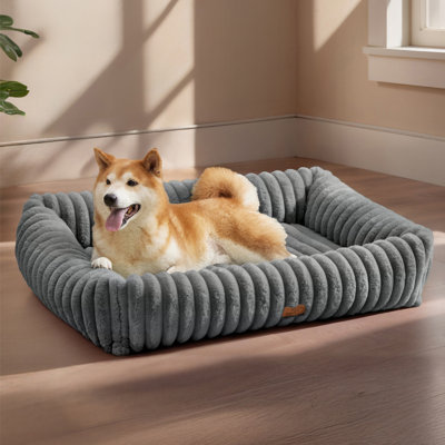 Bedsure ComfyFleece Cozy Orthopedic Dog Bed, Washable Corduroy Fleece with Removable Zipper Cover for Large Dogs