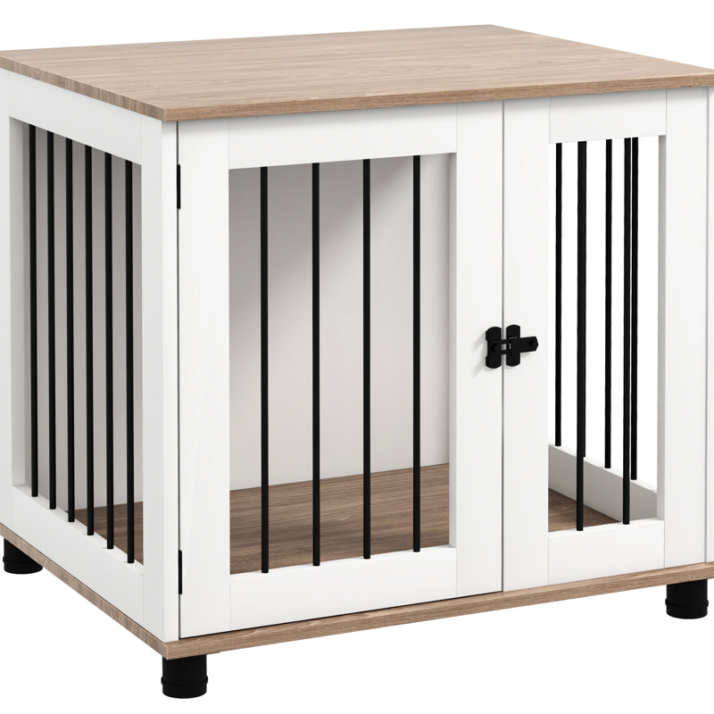 Table de chenil d'intérieur pour chien, table d'appoint brun noyer pour petits et moyens chiens, coffre-fort avec porte verrouillable et structure de bouledogue, durabilité des animaux de compagnie