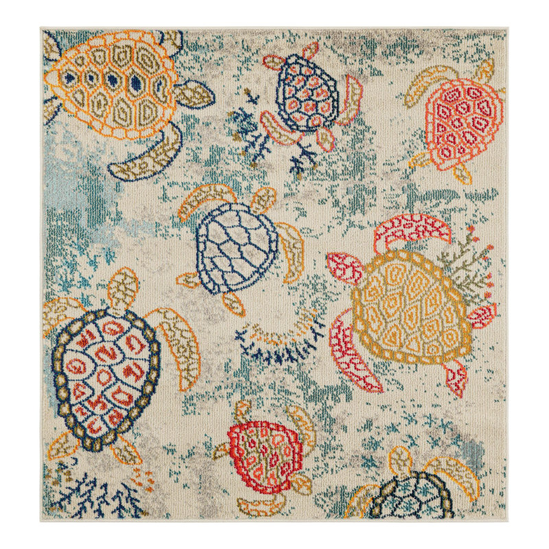 Tapis beige à motif animalier Vargas, Carré 4 pi 1 po