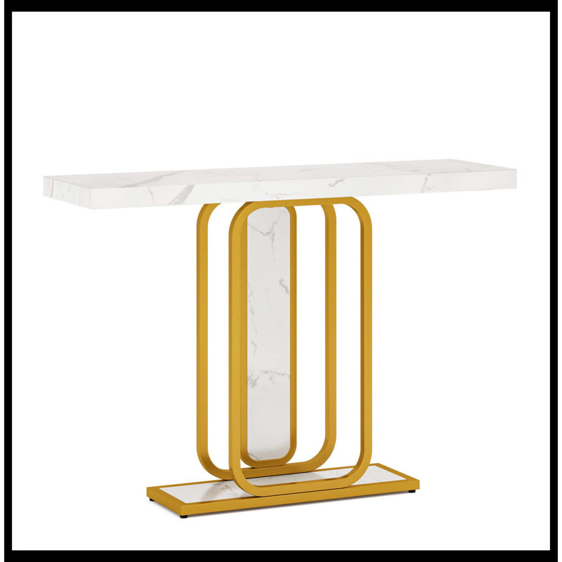 Modern Console Table, 41" Faux Marble Sofa Table With LED Lights