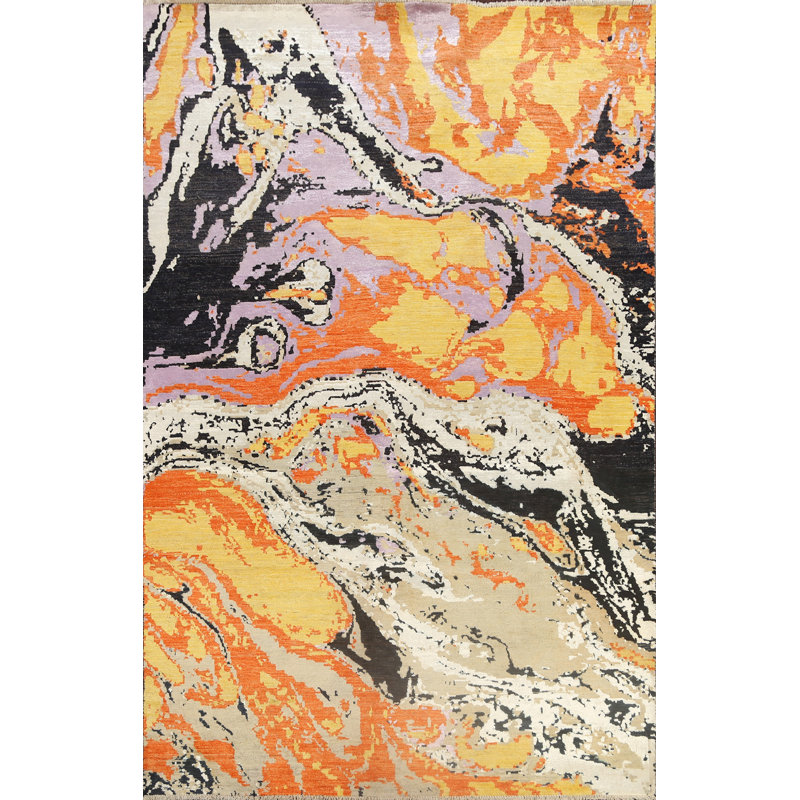 Tapis oriental contemporain à motif végétal noué à la main 6 x 10