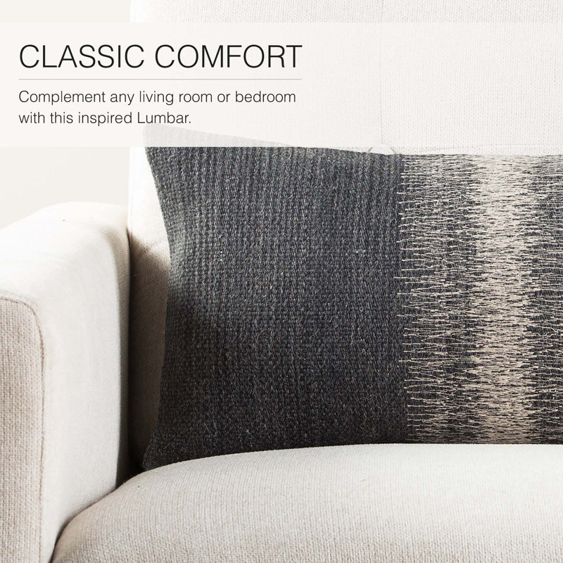 Aravalli Ombre Black and Gray Wool Lumbar Pillow