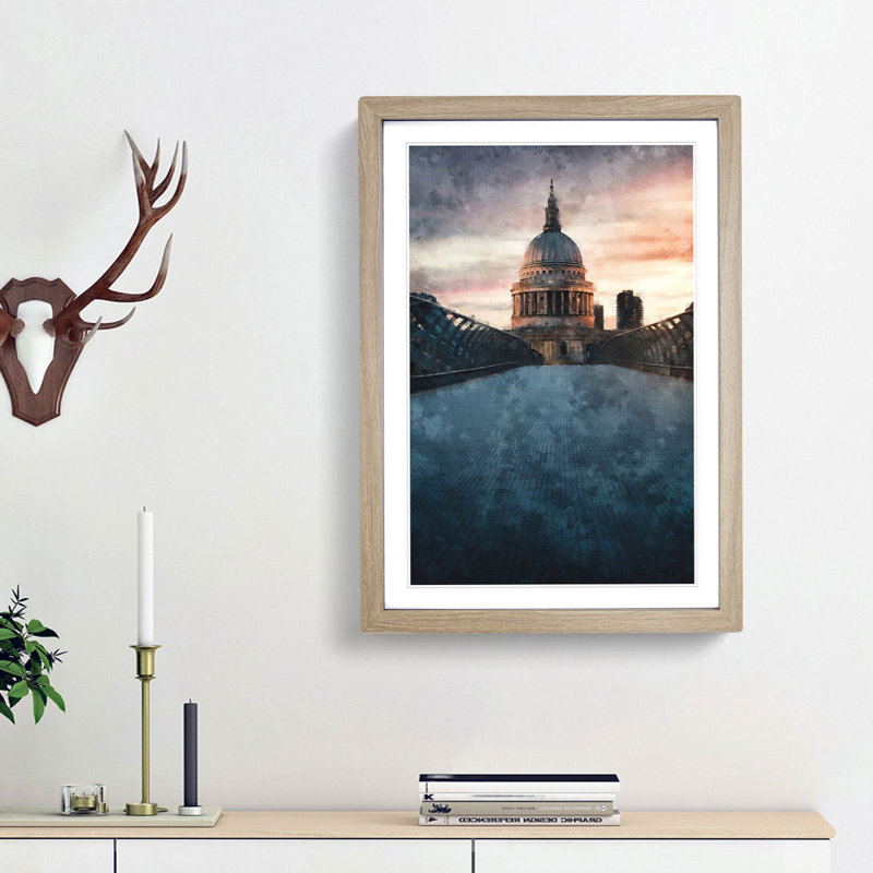 St. Pauls Cathedral In London Abstract Painting - Framed Print, 45cm H x 33cm W x 2cm D, Oak Framed