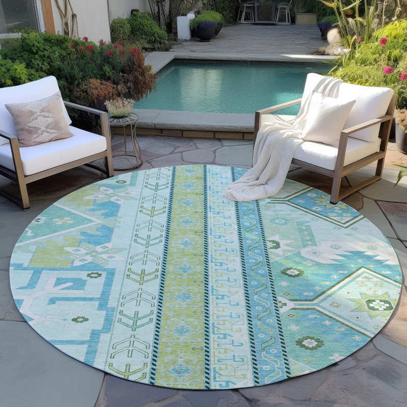 Machine Washable Indoor/Outdoor Chantille ACN1015 Mint Rug, Round 8'