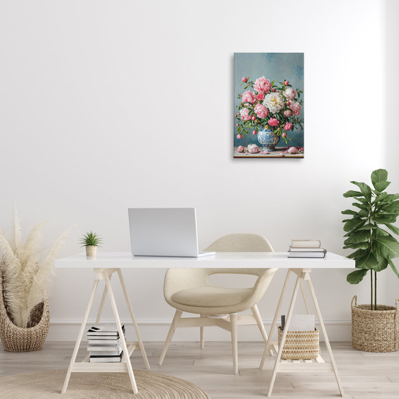 Art mural sur toile, "Full pivoines" par Roozbeh Bahramali, H 24 po x l 16 po