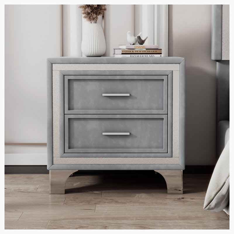 Table de chevet 2 tiroirs Shonski, gris