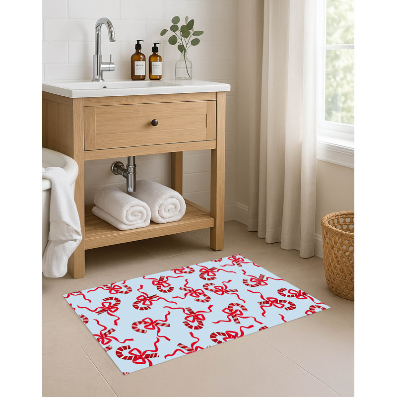 Tapis de bain Candycanes & Bows, Bleu, Simple - L 24 po x l 17 po