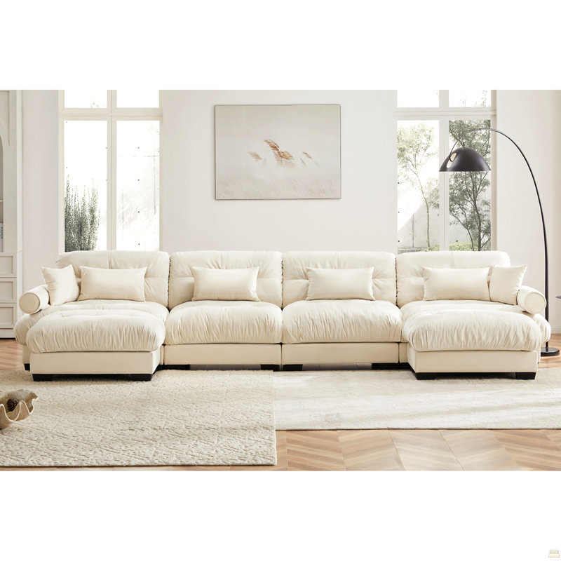 Canapé modulaire en U avec repose-pieds mobile, 35 po H x 166 po L x 37 po P, 4, Crème