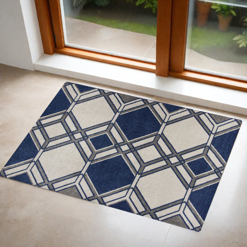 Tapis ivoire à motif géométrique, Tapis de couloir 1 pi 1 po x 3 pi 11 po