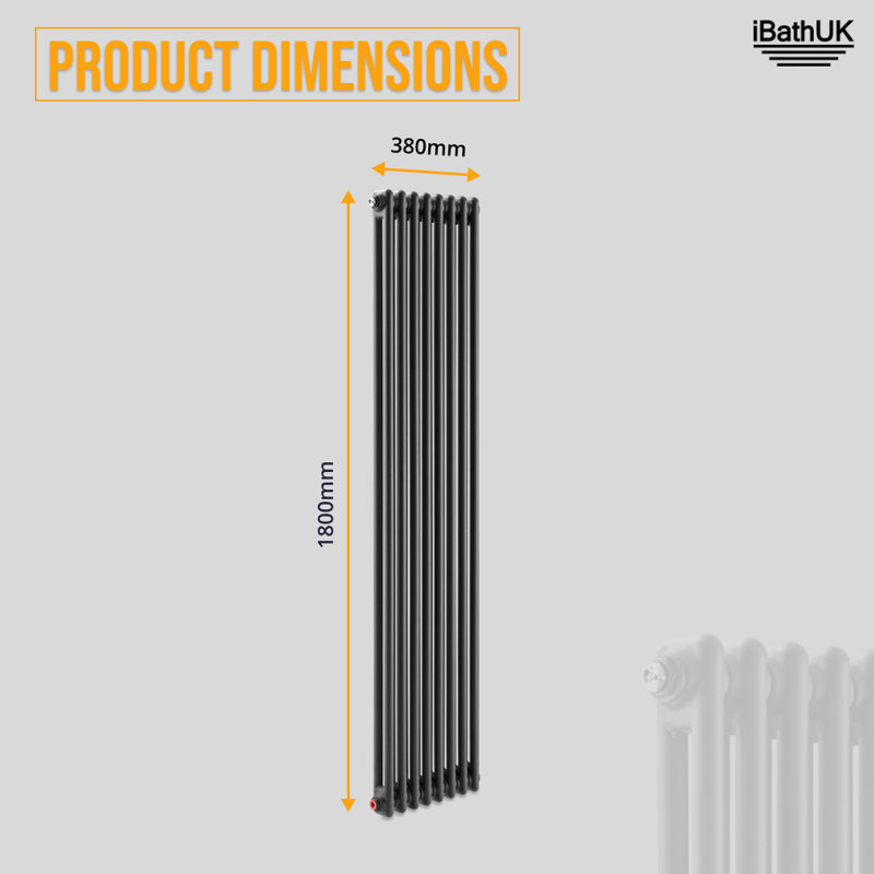 iBathUK Anthracite Radiator-Grey, 2, 1800cm H x 380cm W x 70cm D