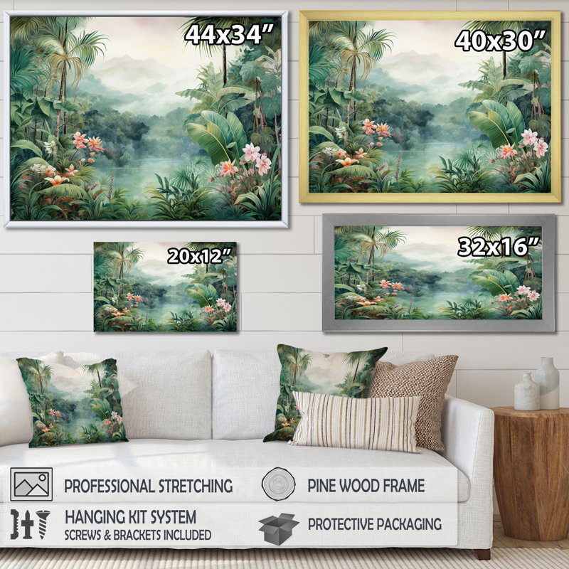 Tropical Wilderness Escape III - Jungle, art mural, Toile tendue, H 30 po x l 40 po x P 1,5 po