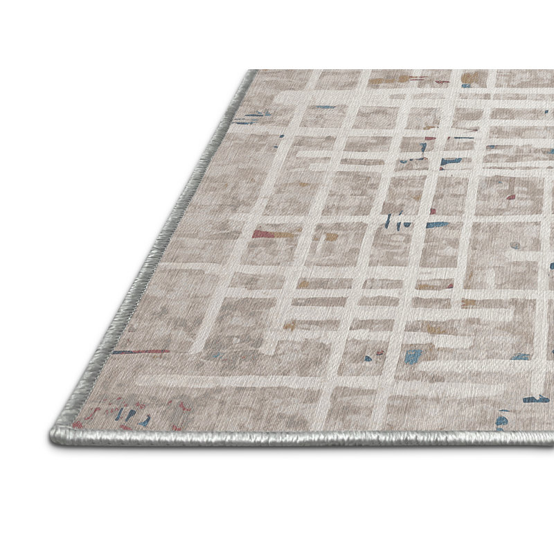 Machine Washable Beige Area Rug, Square 4'