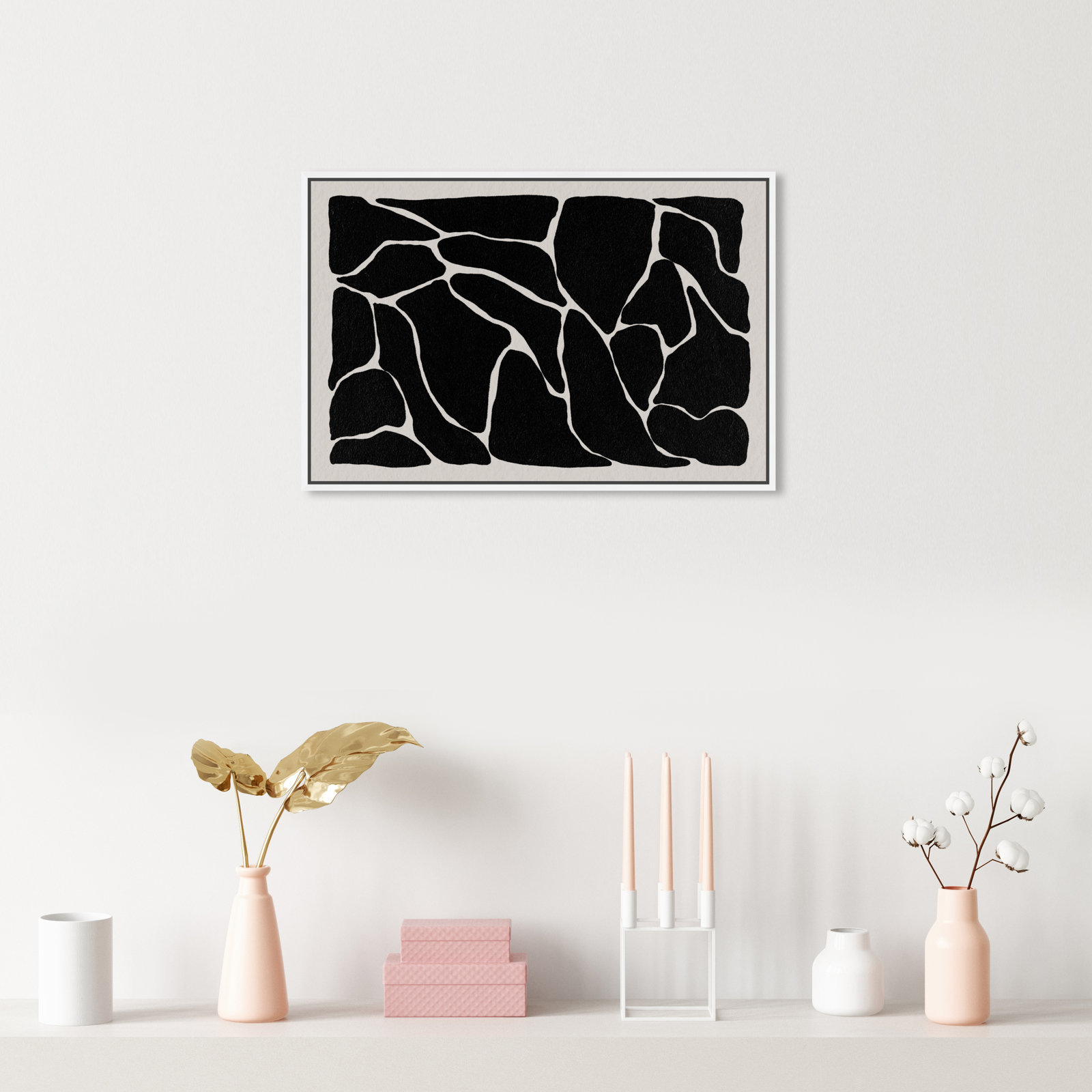 Abstract Black And White Giraffe Pattern, White, 17" H x 25" W