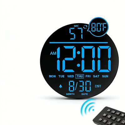 10" Large Digital Wall Clock With Seconds, Alarm Countdown Timer, Big LED Display, RGB Color, DST, Temperature, Mounted For Bedroom Living Room Office Classroom Gym, Xmas Birthday Gift, Blue