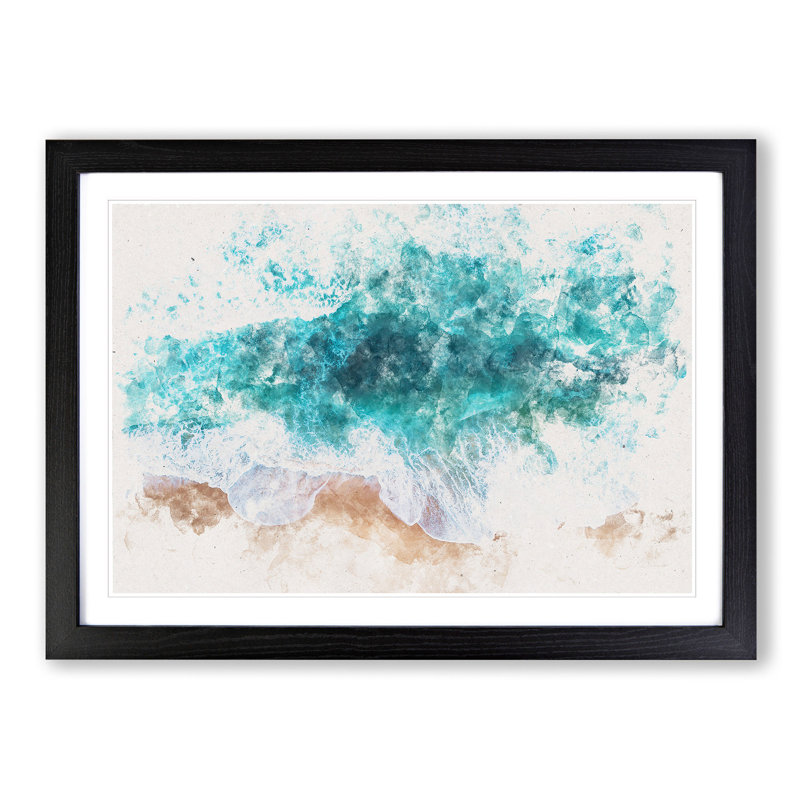 Beach in Melbourne Australia Watercolour - Picture Frame Graphic Art Print, Black Framed, 62cm H x 87cm W x 2cm D