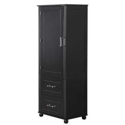 Grande armoire de rangement pour salle de bain, armoire de rangement autoportante avec deux tiroirs et tablette réglable, panneau de fibres à densité moyenne avec finition peinte, noir