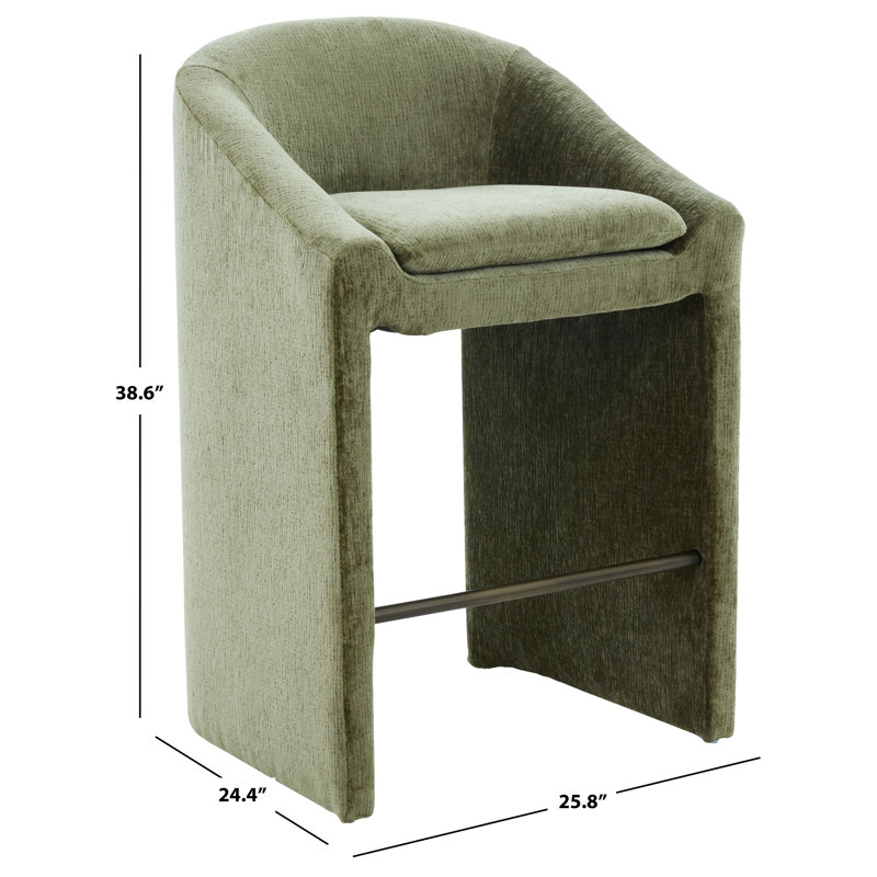 Kagan Chenille Counter Stool, Olive Green, Bar Stool (30.7" Seat Height)
