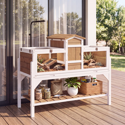 Habitat en bois pour tortues de 115 cm avec cache centrale, blanc