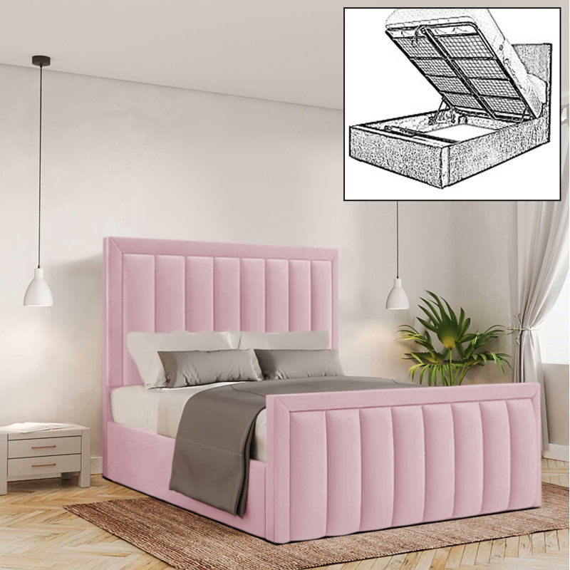 Bhopal Upholstered Ottoman Storage Bed, Pink, Super King (6')