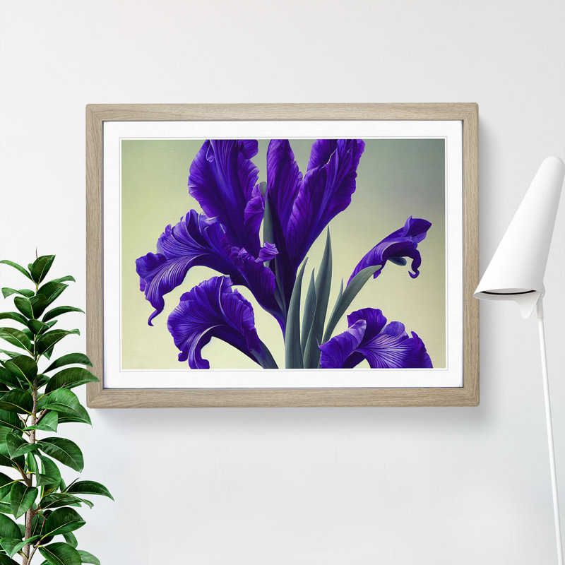 Inspiring Iris Flowers - Single Picture Frame Print, 46cm H x 64cm W x 2cm D, Oak