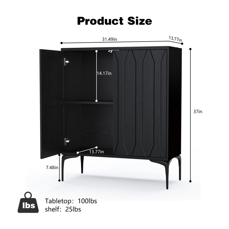 2-Door Accent Cabinet With Adjustable Shelves,, Black