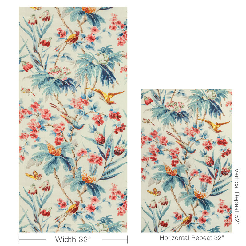 Gastaud 100% Linen Fabric, Aqua/Berry