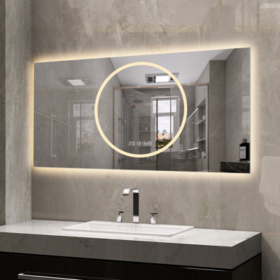 48"X24" Bathroom Mirror With 5Mm Copper- Silver Glass, Fog, 3 Color Temperatures, Dimmable, Secure Mounting 48X24 Inch Two Power Supply Options
