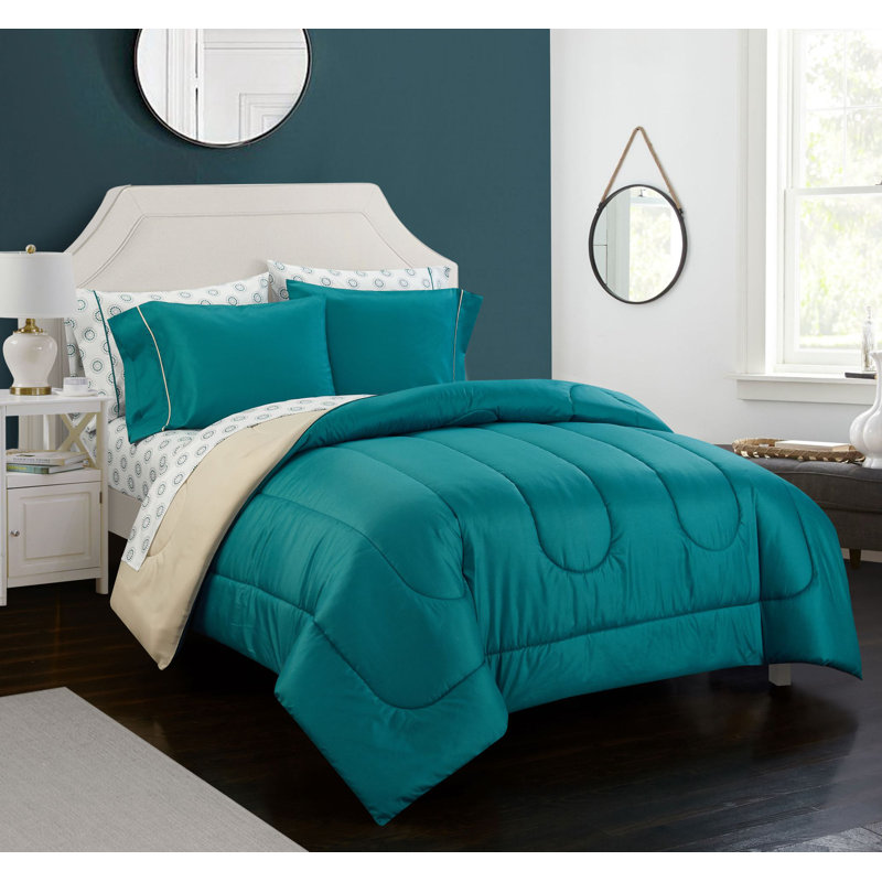 7pc Comforter Sets Polyester Comforter, King Comforter + 4 Pillow Cases, Dark Teal