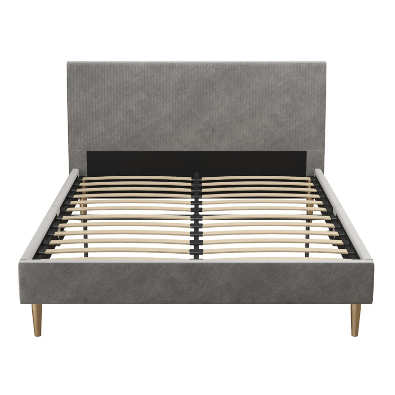 Daphne Upholstered Platform Bed, Light Gray Velvet, Full
