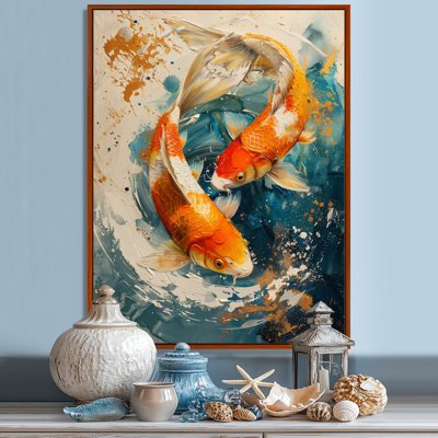 Orange, vert, poisson passionné, poisson Koi I - poisson, art mural