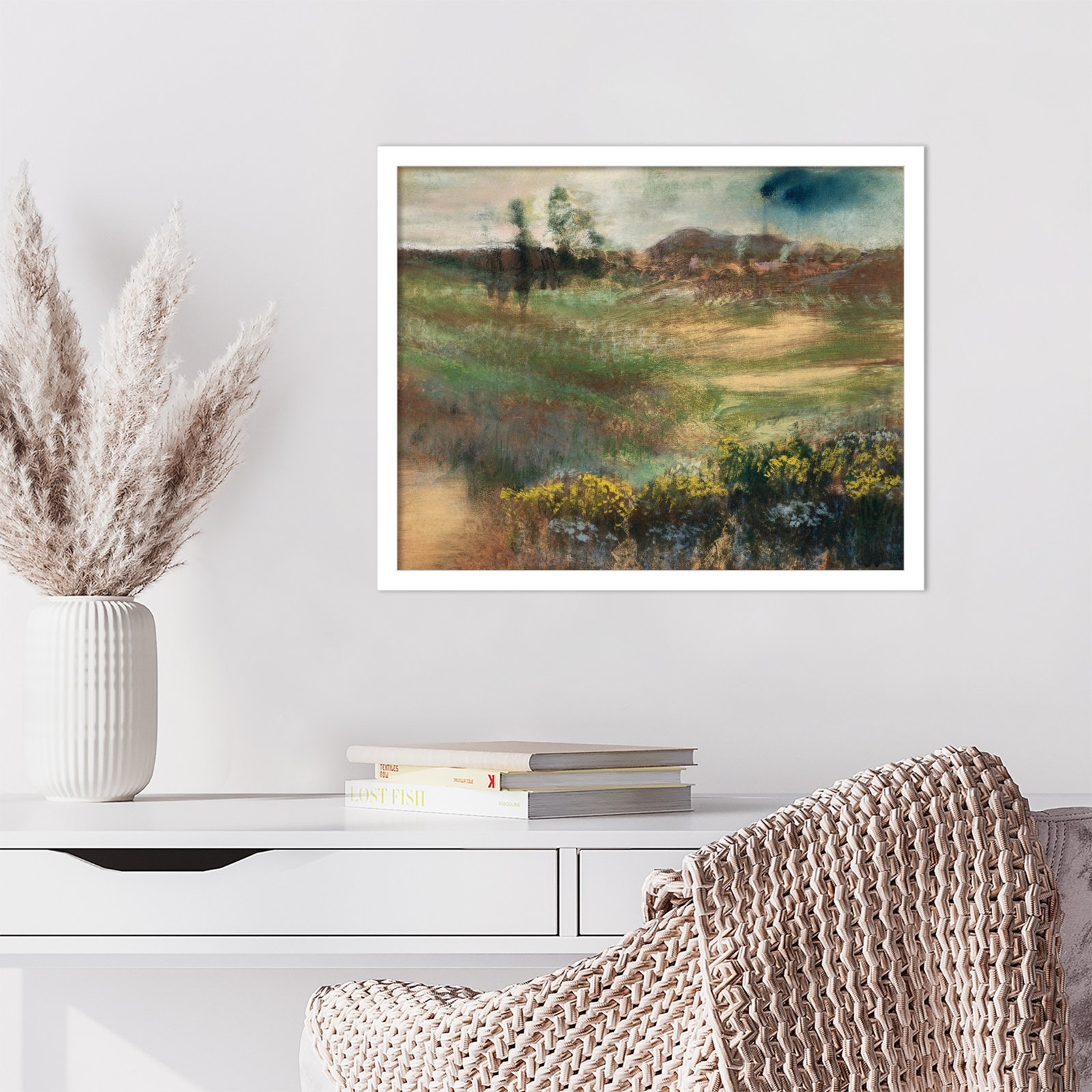 Edgar Degas's Landscape With Smokestacks Print, 17" H x 21" W, White Framed