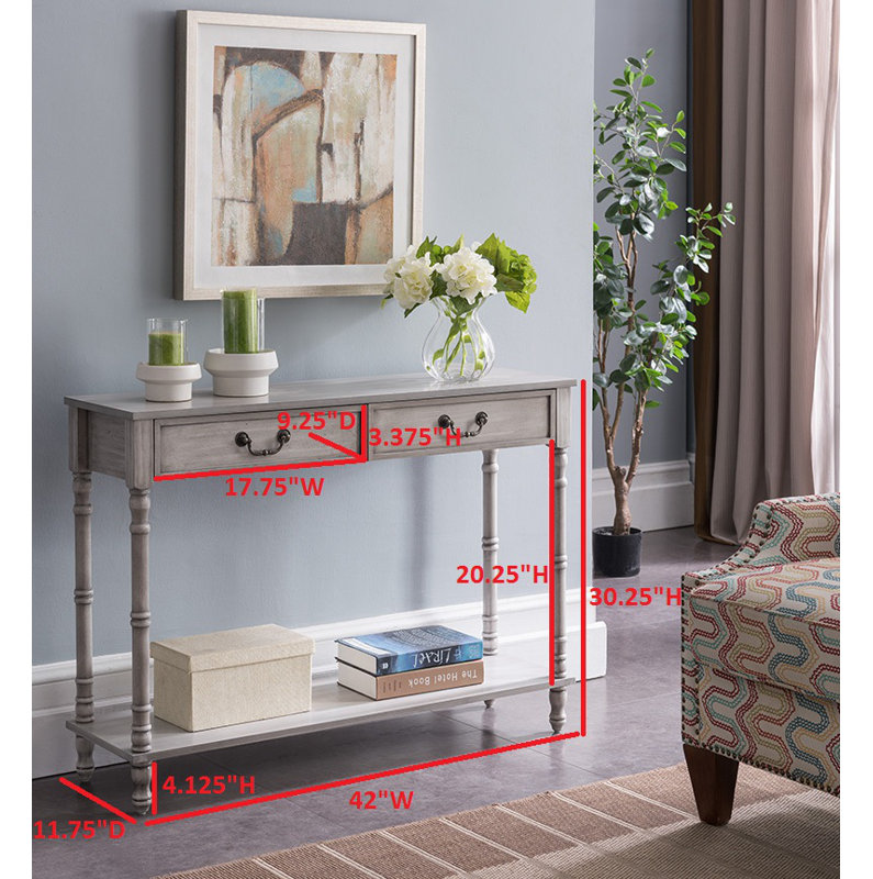 Gering 42" Wide Rectangular Console Table with Two Drawers and Lower Shelf in Washed Oak Finish