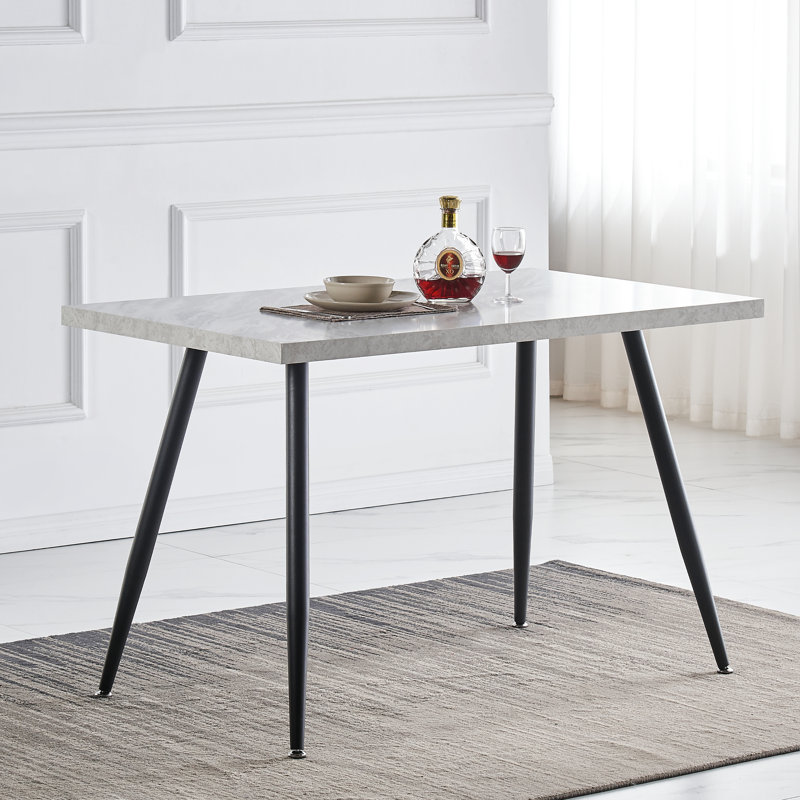 Ernst 120/150cm Nordic Metal Base Rectangular Manufactured Wood Dining Table, White, 120cm x 70cm