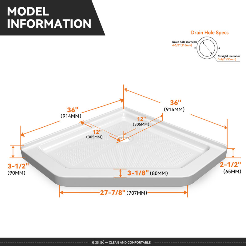 38" W x 38" D White Neo-Angle Double threshold Shower Base