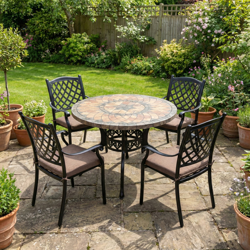 4 - Person Patio Dining Set with ROUND Table , Cushions Included, 94" H x 64 "W  x 59" D