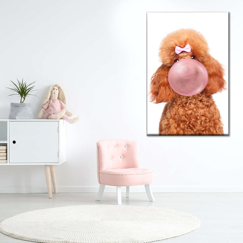 Drôle de caniche, impression sur toile gomme à bulles, H 30 po x l 20 po x P 1,25 po