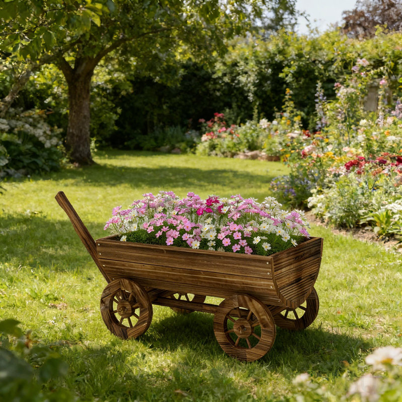 Petit chariot à fleurs brouette, jardinière mobile en bois