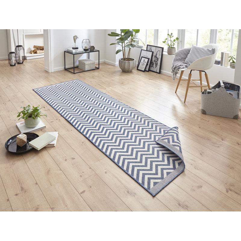 Flatweave Blue Rug, Runner 80 x 250cm