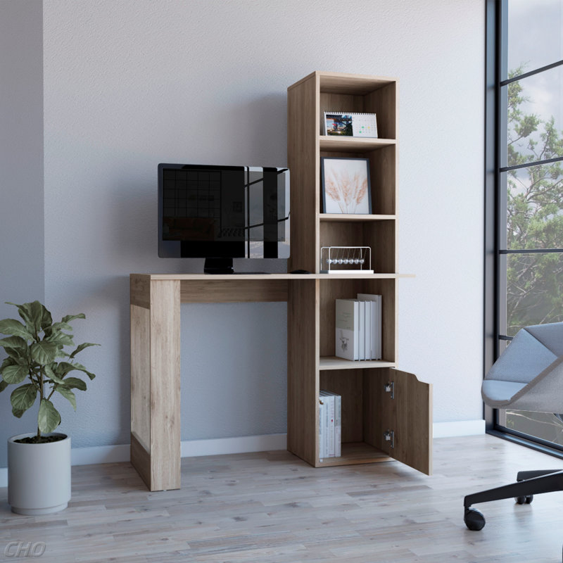 Computer Desk With Bookcase And Cabinet, Grey