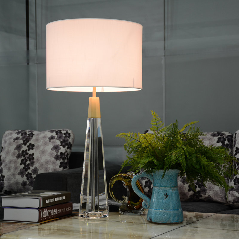 Clear Glass With Brushed Gold Accents 32 Inch Lamp With White Drum Shade