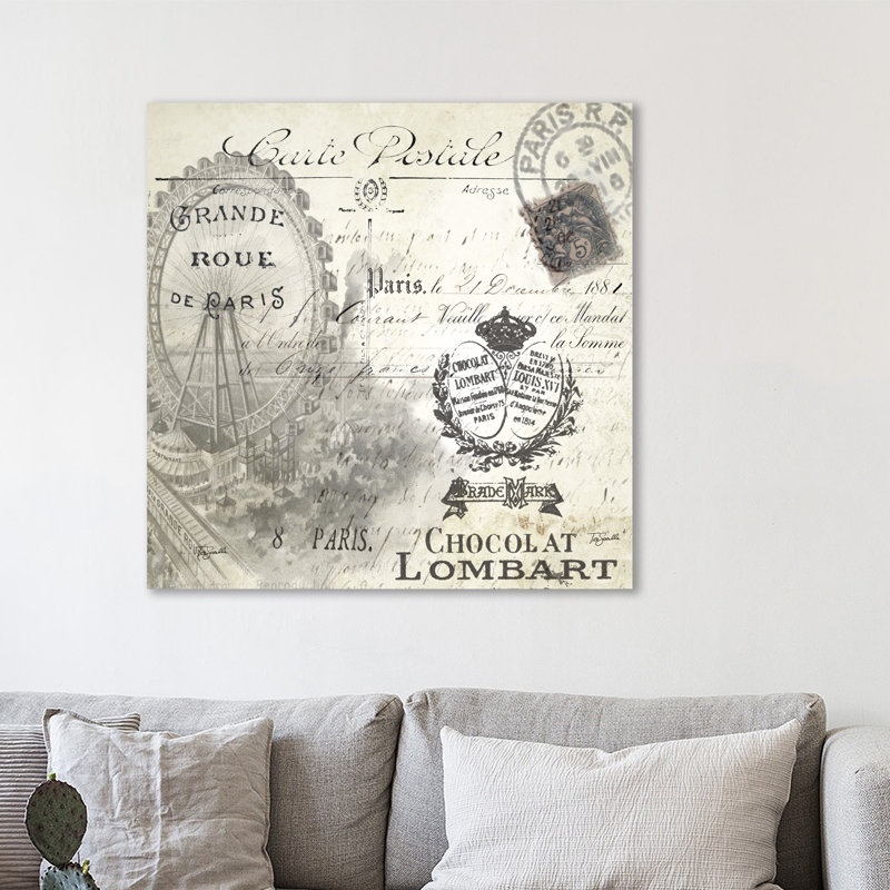 «Paris: Carte postale» par Tre Sorellw Studios, reproduction d'art graphique sur toile, H 12 po x l 12 po