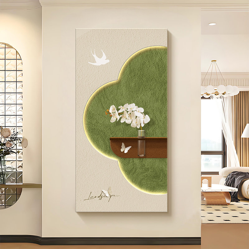 Art mural beige et vert en grès, H 31,5 po x l 15,75 po